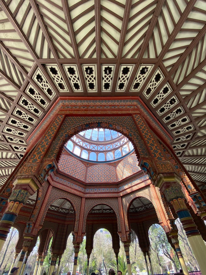 Captivating architectural details of the Morisco Kiosk dome located in Mexico City.